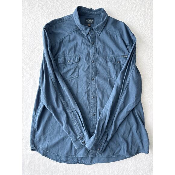 Lucky Brand Washed & Worn Shirt Men Size XXL Denim Blue Snap Long Sleeve - Picture 1 of 6